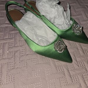 ASOS Green Satin Flats with Embellishment